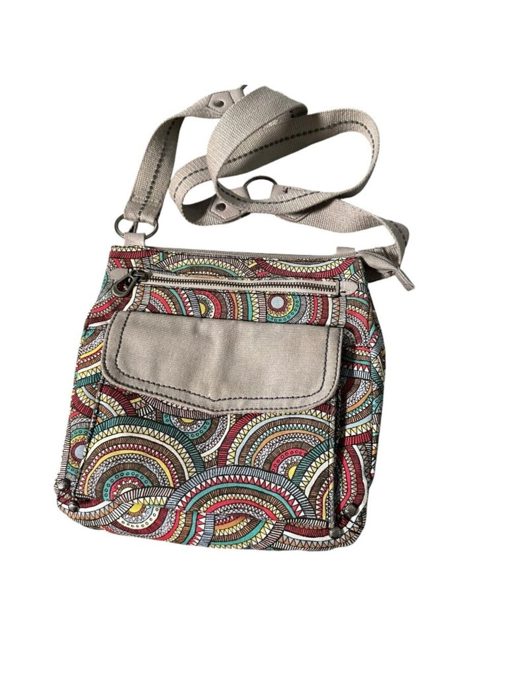 SAKROOTS Medium Messenger Crossbody Bag Purse Canvas Colorful Circles Mandala